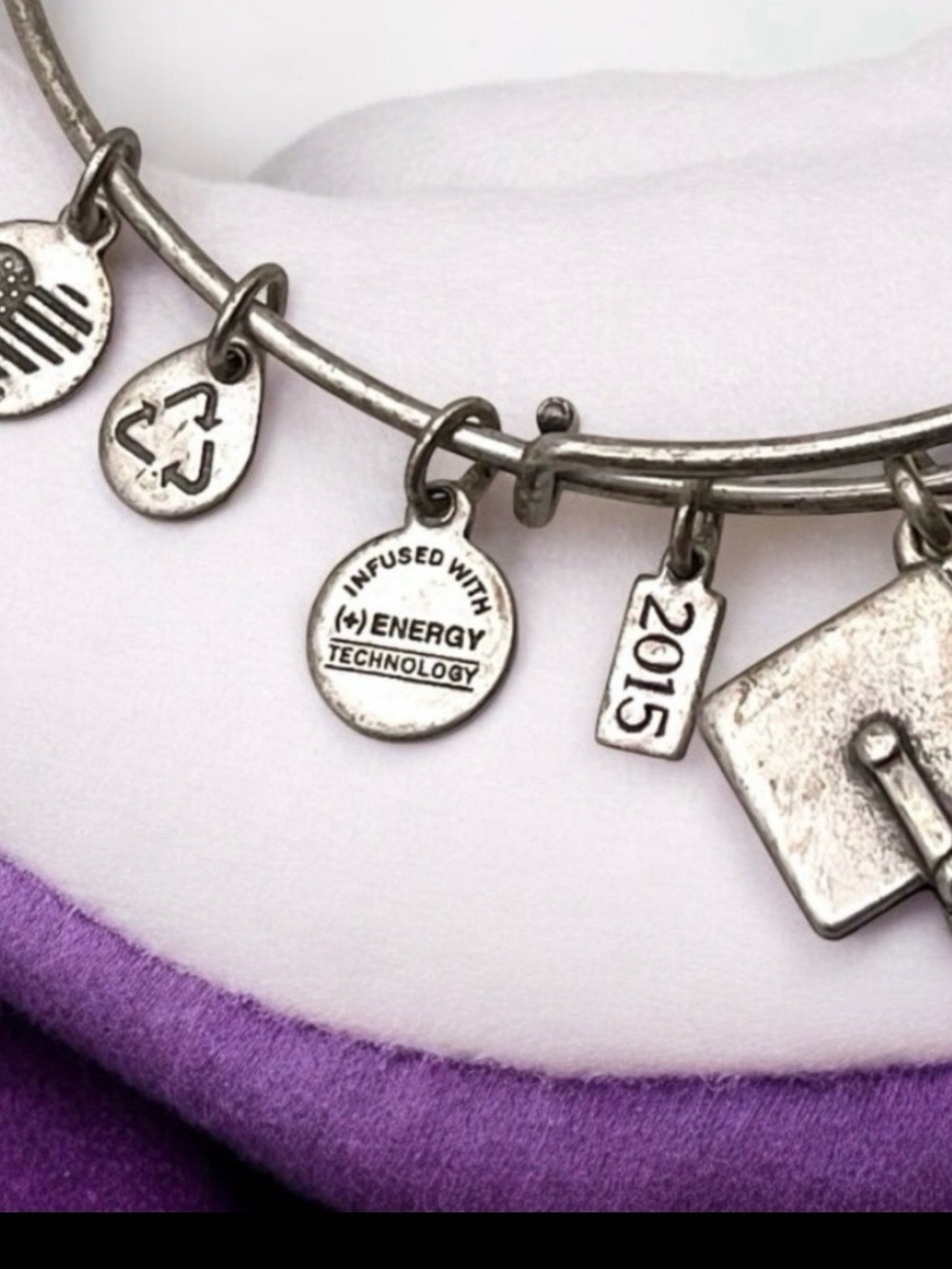 Alex and Ani Silver Tone Graduation Stackable Charm Bangle Bracelet